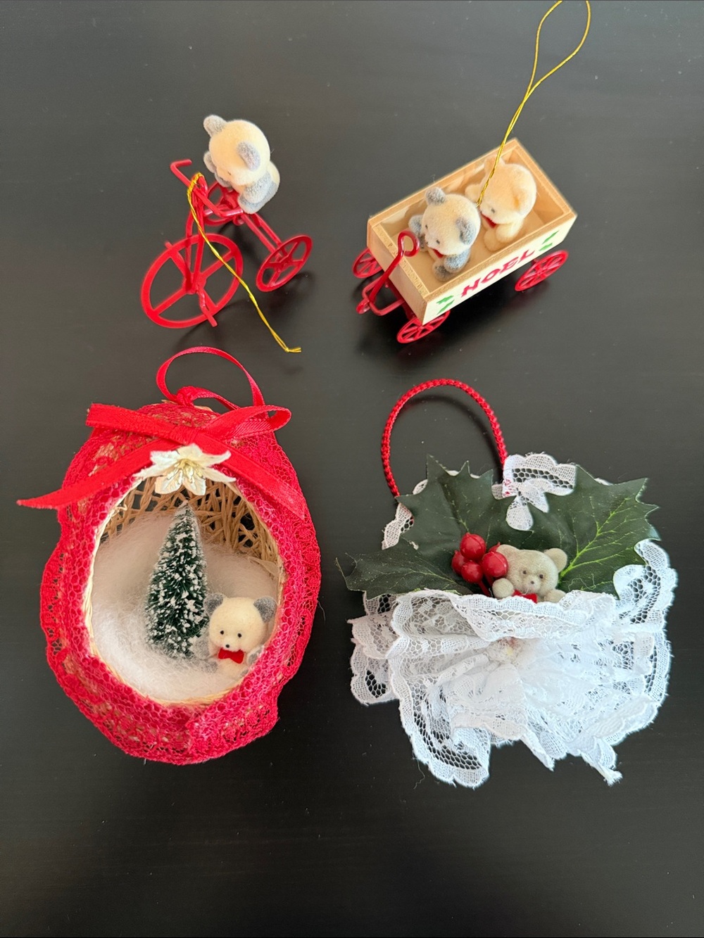 Vintage Avon Miniature Teddy Bear Christmas Ornaments